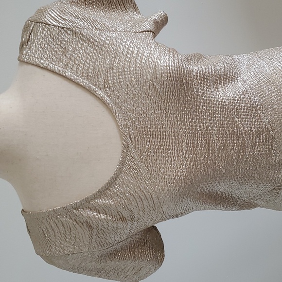 Free People champagne Metallic mini dress size tag missing see measurements EUC - Picture 4 of 9